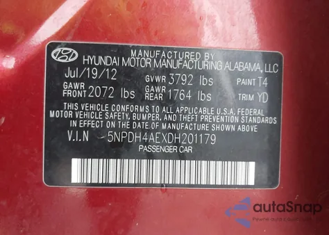 2013 Hyundai Elantra Gls/Limited из США, поврежденный, VIN 5NPDH4AEXDH201179